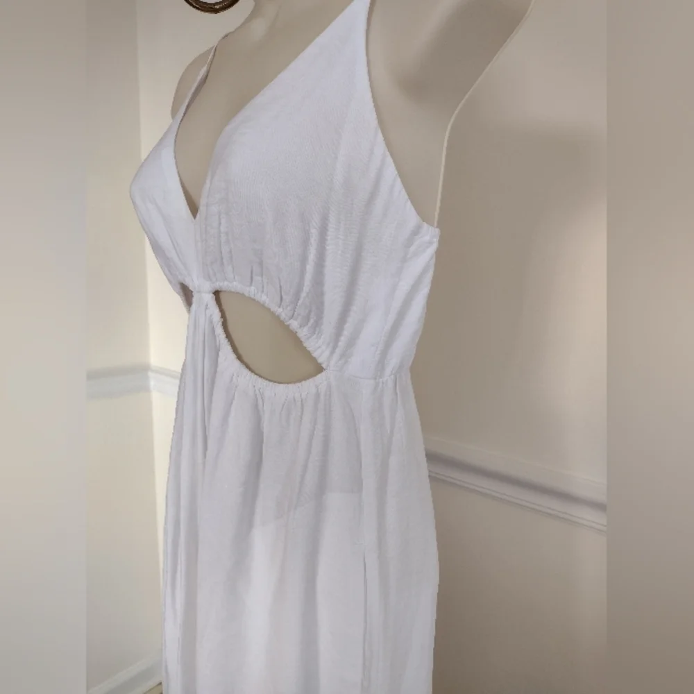 Abercrombie & Fitch White Maxi Beachy Flowy Cotton Summer Dress Size XS Tall